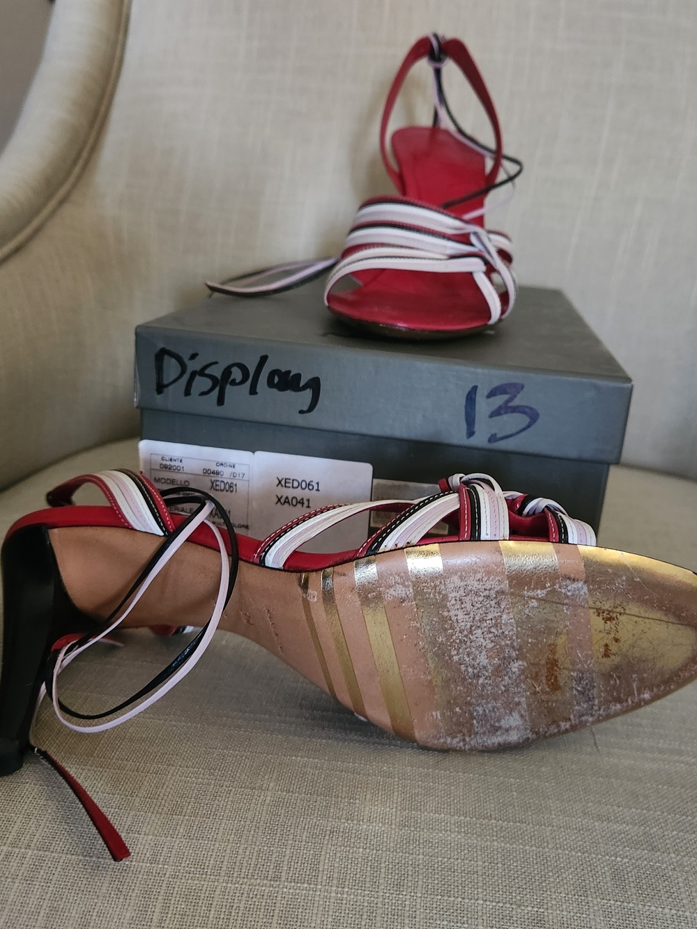 Authentic SIZE 39 Emporio Armani Red Strappy High Heel Sandals with Wrap Tie - Picture 2 of 5